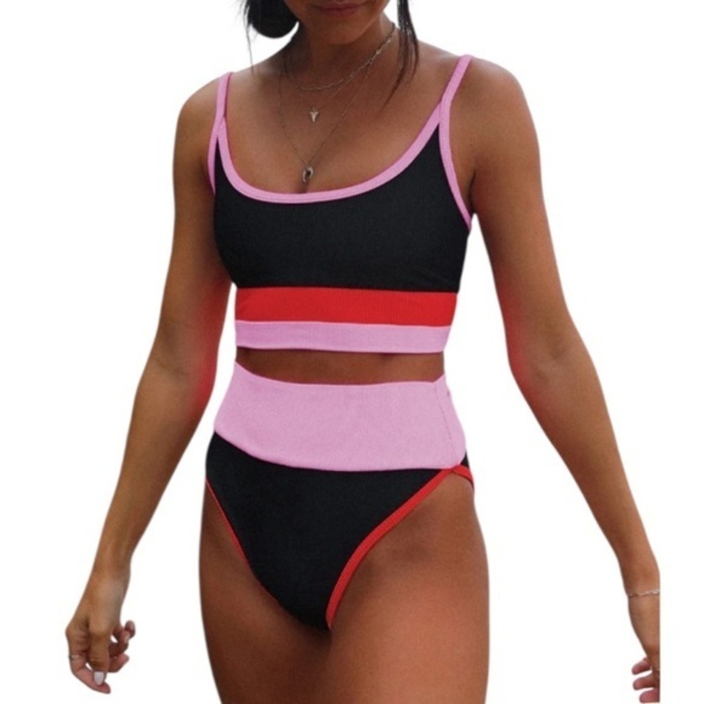 WOMANS Color Block Spaghetti Strap Two-Piece high waist Swim Set size large